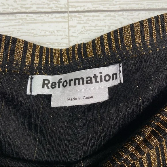 REFORMATION Alix Pant Black Gold Sparkle Metallic Shimmer Crop Kick Flare Medium - Picture 5 of 6
